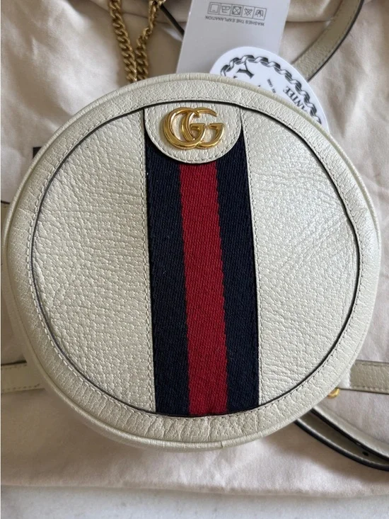 Gucci Textured Calfskin Web Mini Ophidia Round Backpack or Sling Bag - Picture 2 of 16